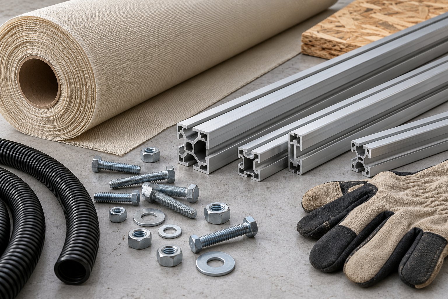Rollos textiles, perfiles de aluminio, tornillería y materiales industriales